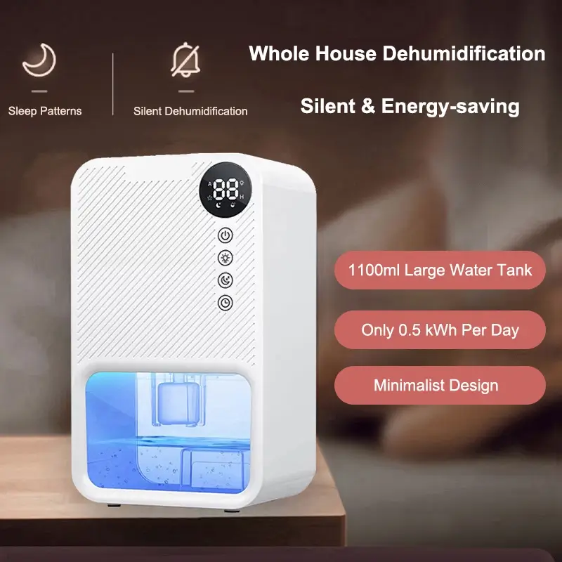 Energy Saving Whole House Dehumidifier With 1100ml Large Water Tank