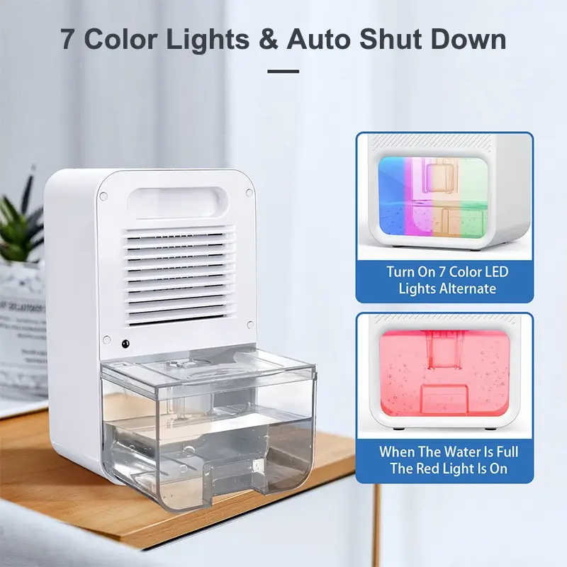 Portable Dehumidifier With 7 Color Lights and Auto Shut Down Function