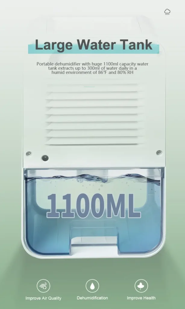 Portable Dehumidifier With a Large 1100ml Capacity Water Tank