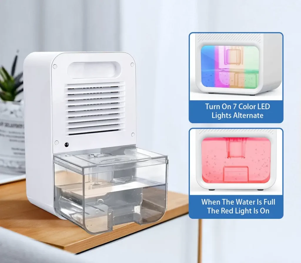 Portable Mute Air Moisture Dehumidifier With 7 Color Lights and Auto Shut Down Function